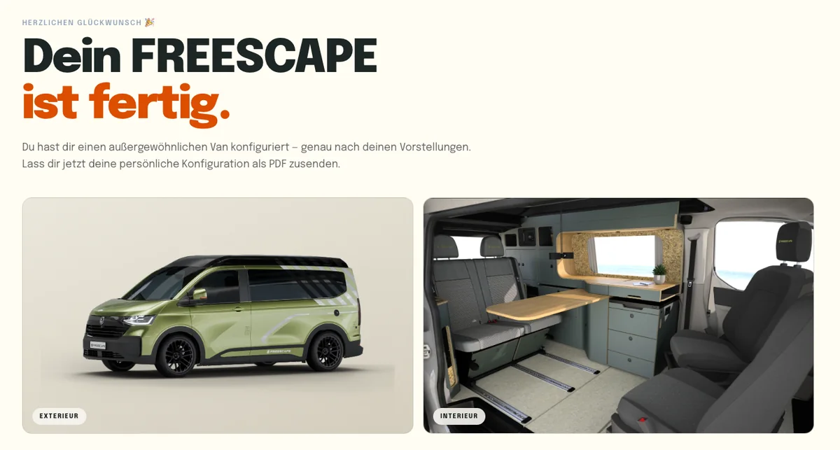 Abschlussseite mit Exterieur, Interieur und PDF-Versand